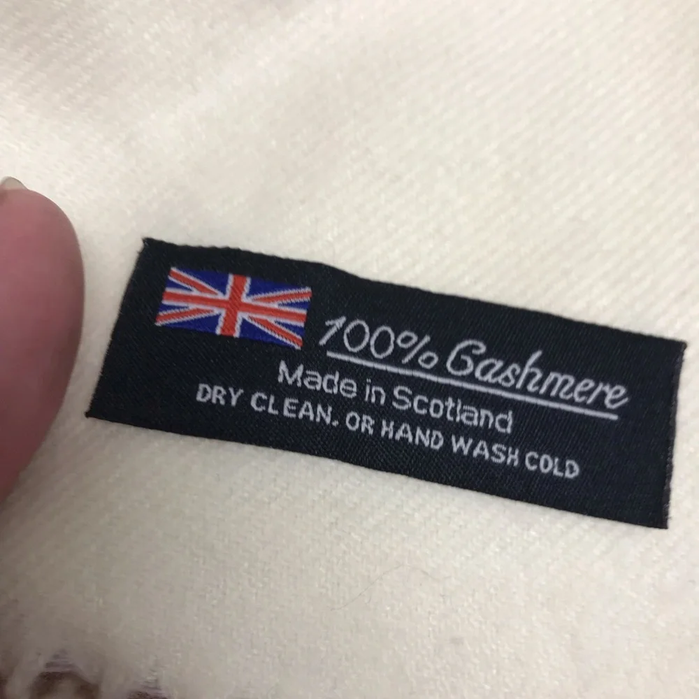100% Cashmere Scarf Made in Scotland Off White-  Fringe ends 12” x 64”